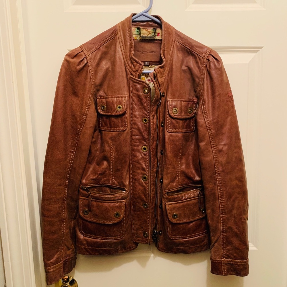 Vintage Pepe Jeans Brown Leather Jacket- Small